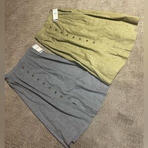 NWT Lot Of Two Alfred Dunner Cotton Blend Button Front Skirts Size 12 Blue Sage